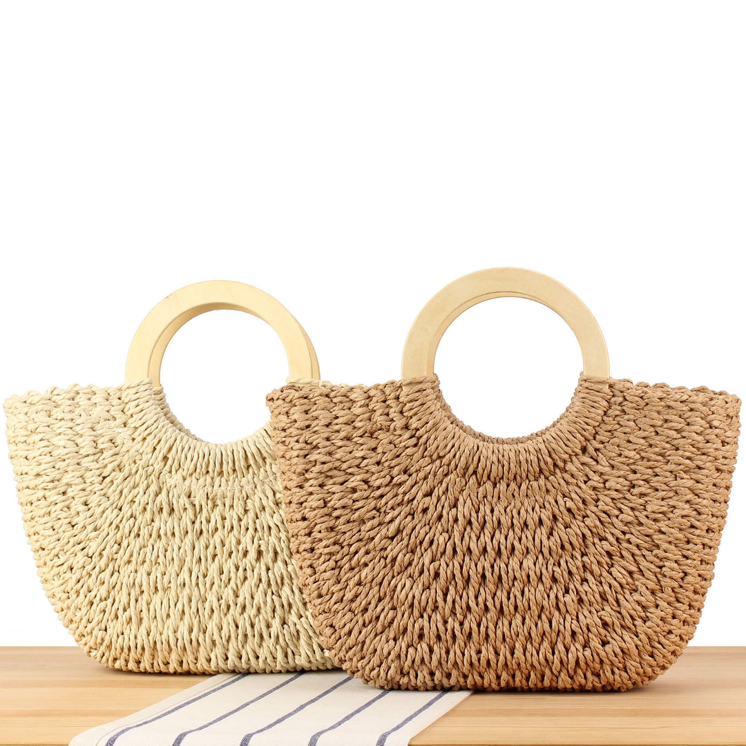 Designer bag made of hand-woven wicker with wooden handle Bowlift