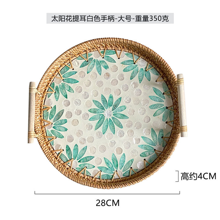 Ladies' cowhide serving basket with handwoven design Bowlift