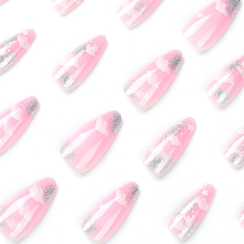 Artificial nails with cloud and star design Bowlift