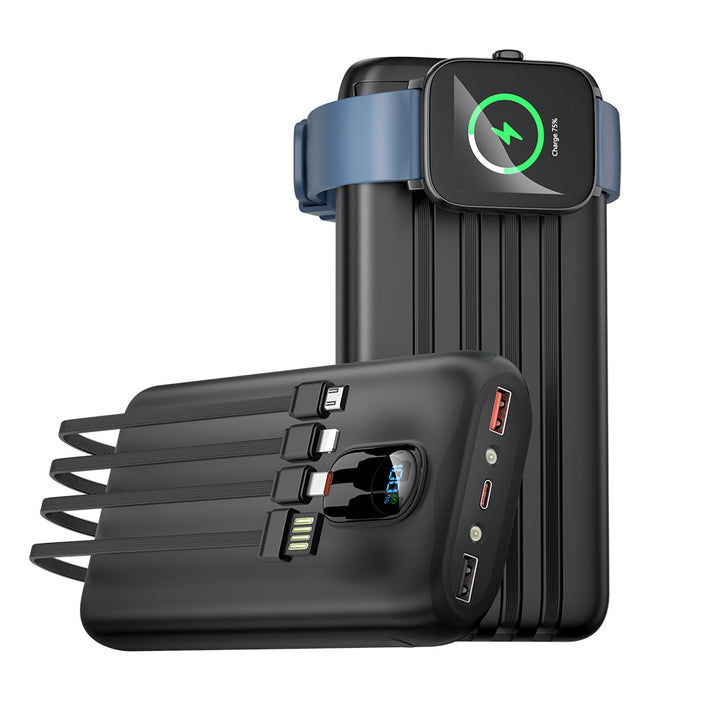 Portable power bank with integrated charging cables and LCD screen Bowlift