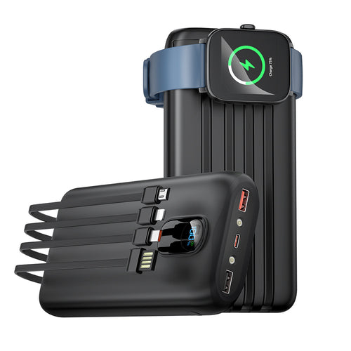 Portable power bank with integrated charging cables and LCD screen Bowlift