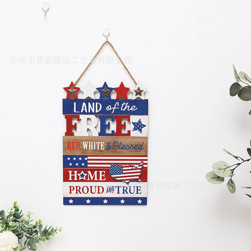 Independence Day rustic distressed wooden wall plaque with rope hanger and layered star accents Bowlift