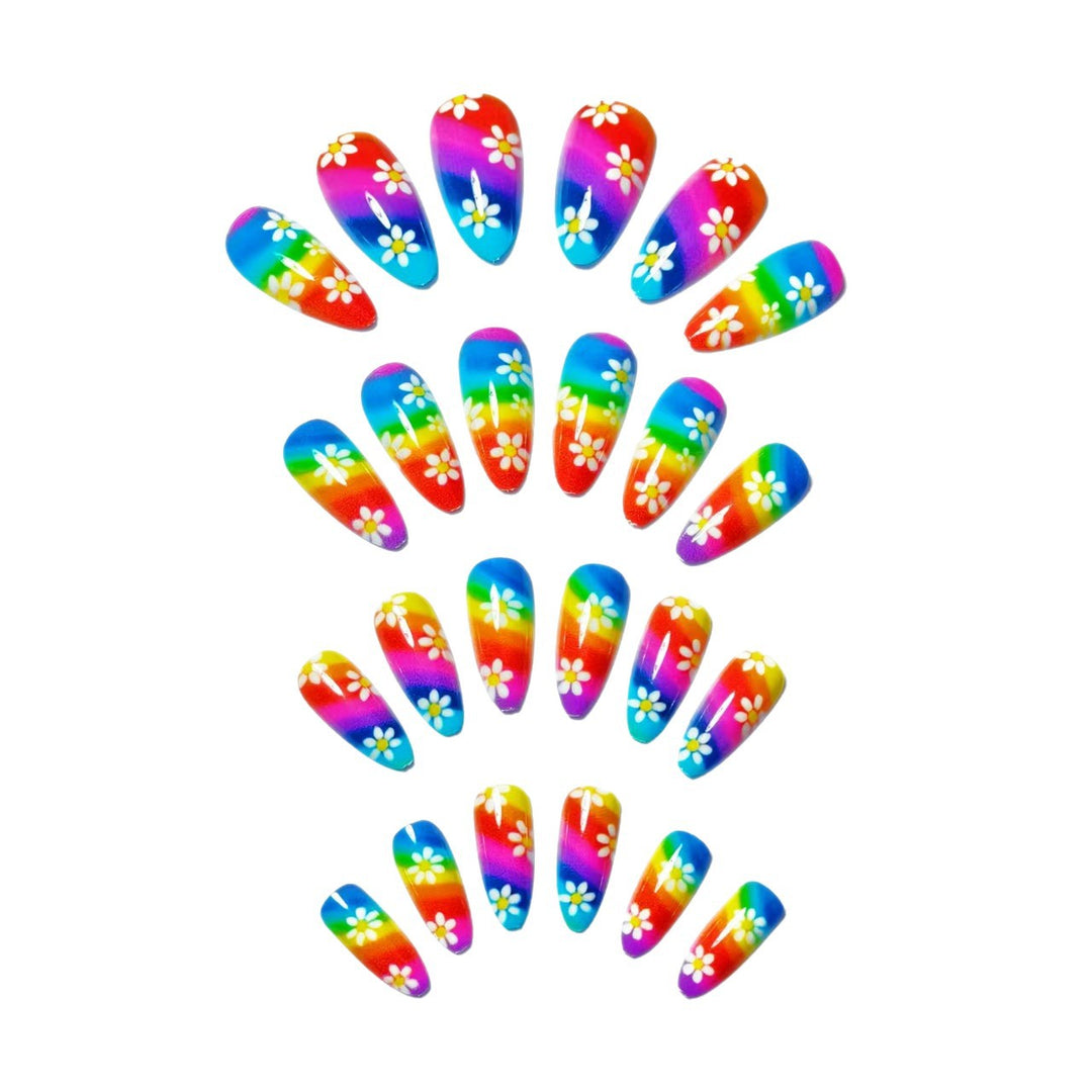Artistic Floral Rainbow Nail Art Bowlift