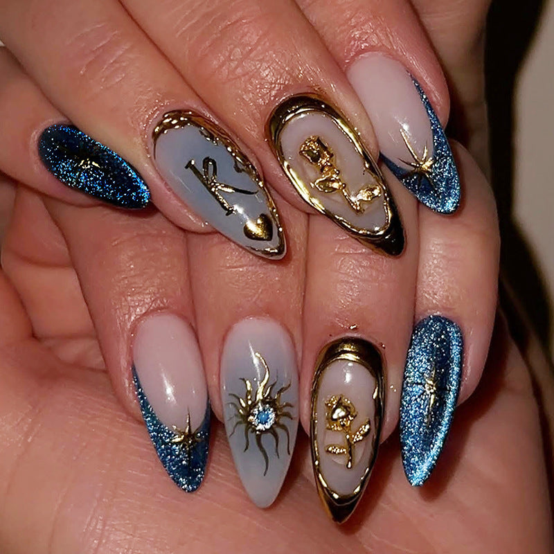 Glittery Press-On Nail Art Set with Unique Geometric Designs Bowlift