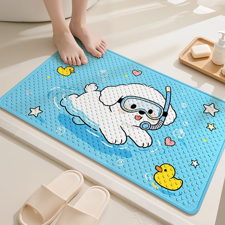 Playful Cartoon Dog Bath Mat Bowlift