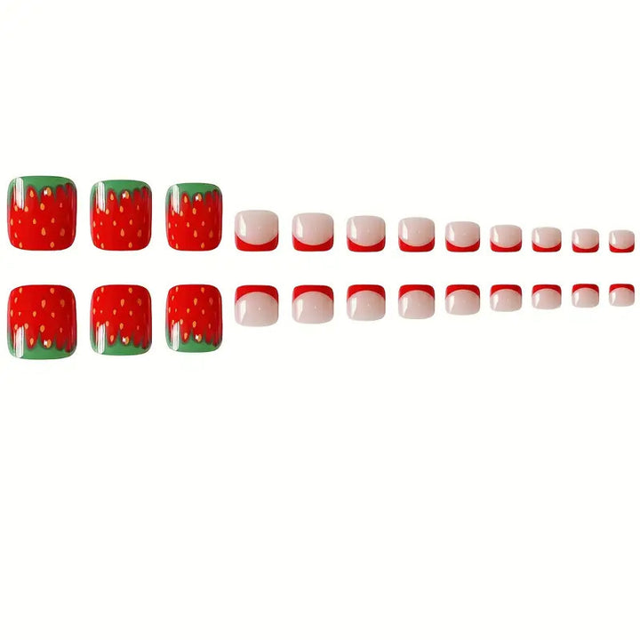 Decorative Strawberry Design Press-On Toenails Bowlift