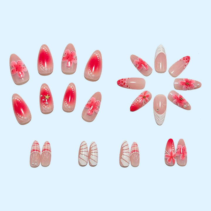 Artificial nails with 3D flower decoration Bowlift