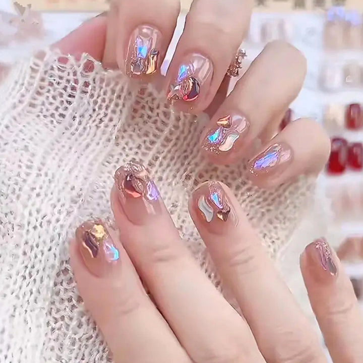 High-quality artificial nail set with glitter and holographic accents Bowlift