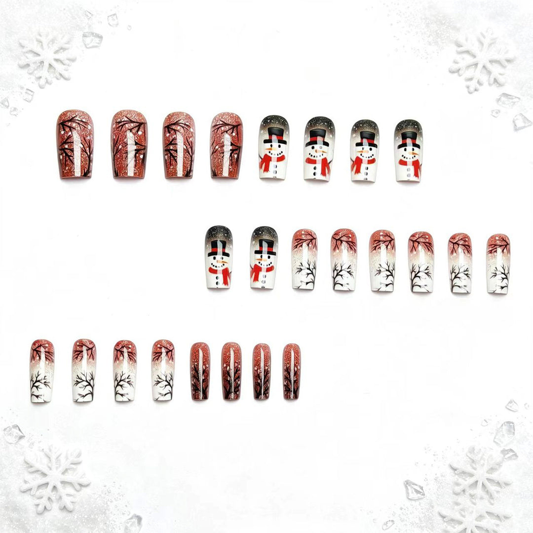 Artificial nails with elegant snowman and winter landscape design Bowlift