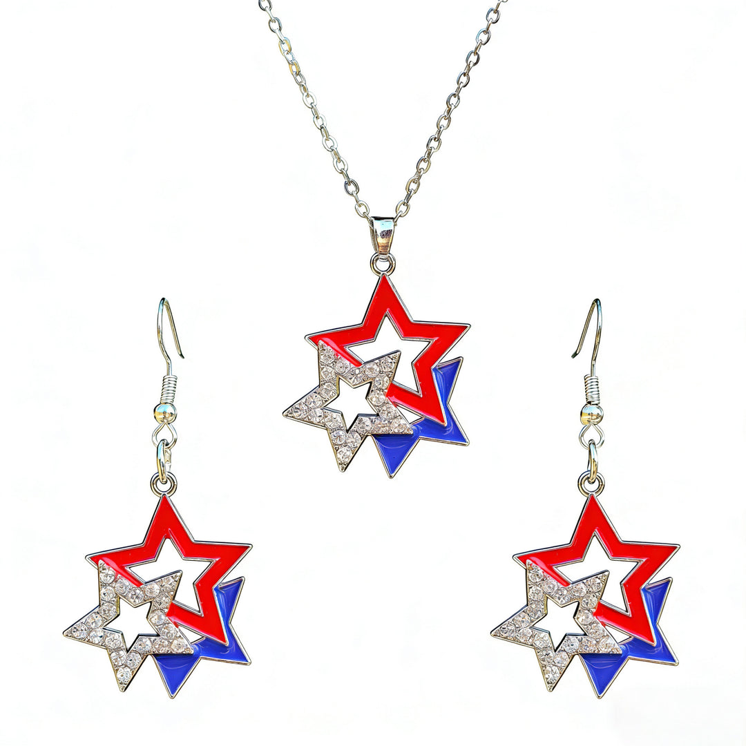 Women's patriotic jewelry set flip-flop pendant necklace and earrings with enamel and crystal embellishment Bowlift