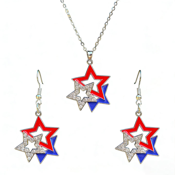 Women's patriotic jewelry set flip-flop pendant necklace and earrings with enamel and crystal embellishment Bowlift