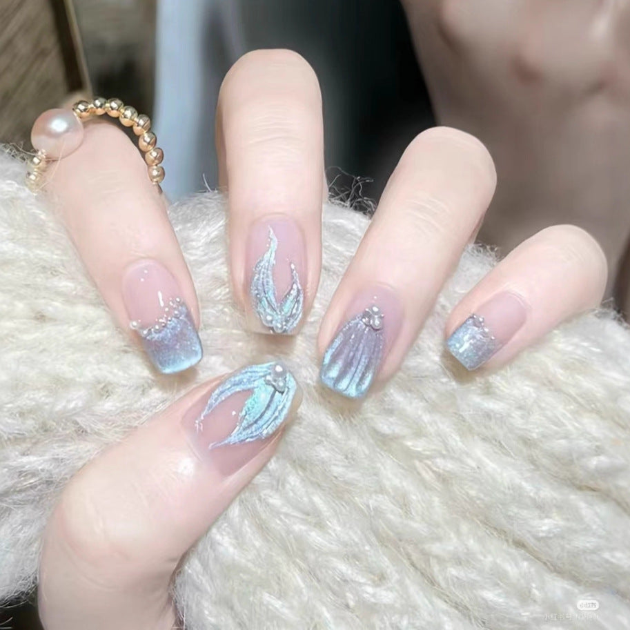 Luxury Aquamarine Design Press-On Nails Bowlift
