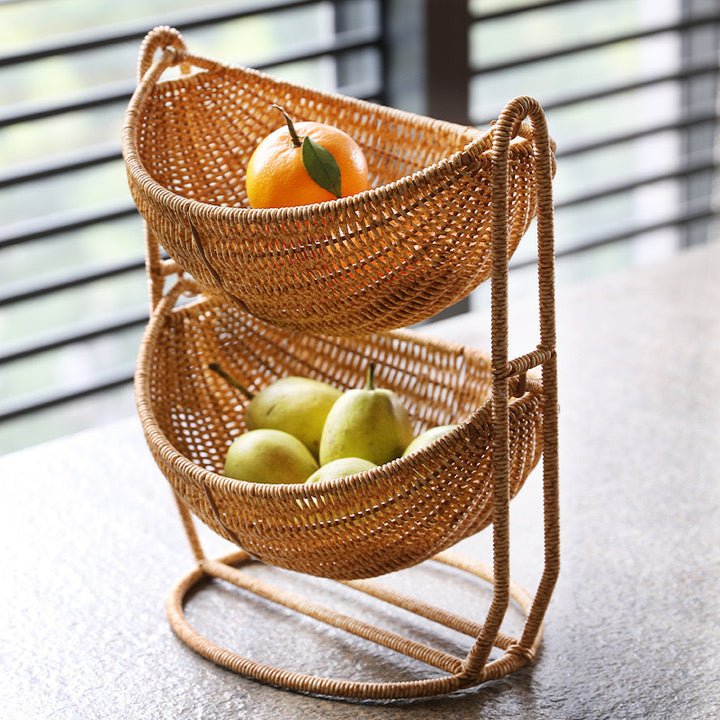 Women Two-Tier Rattan Basket Bowlift