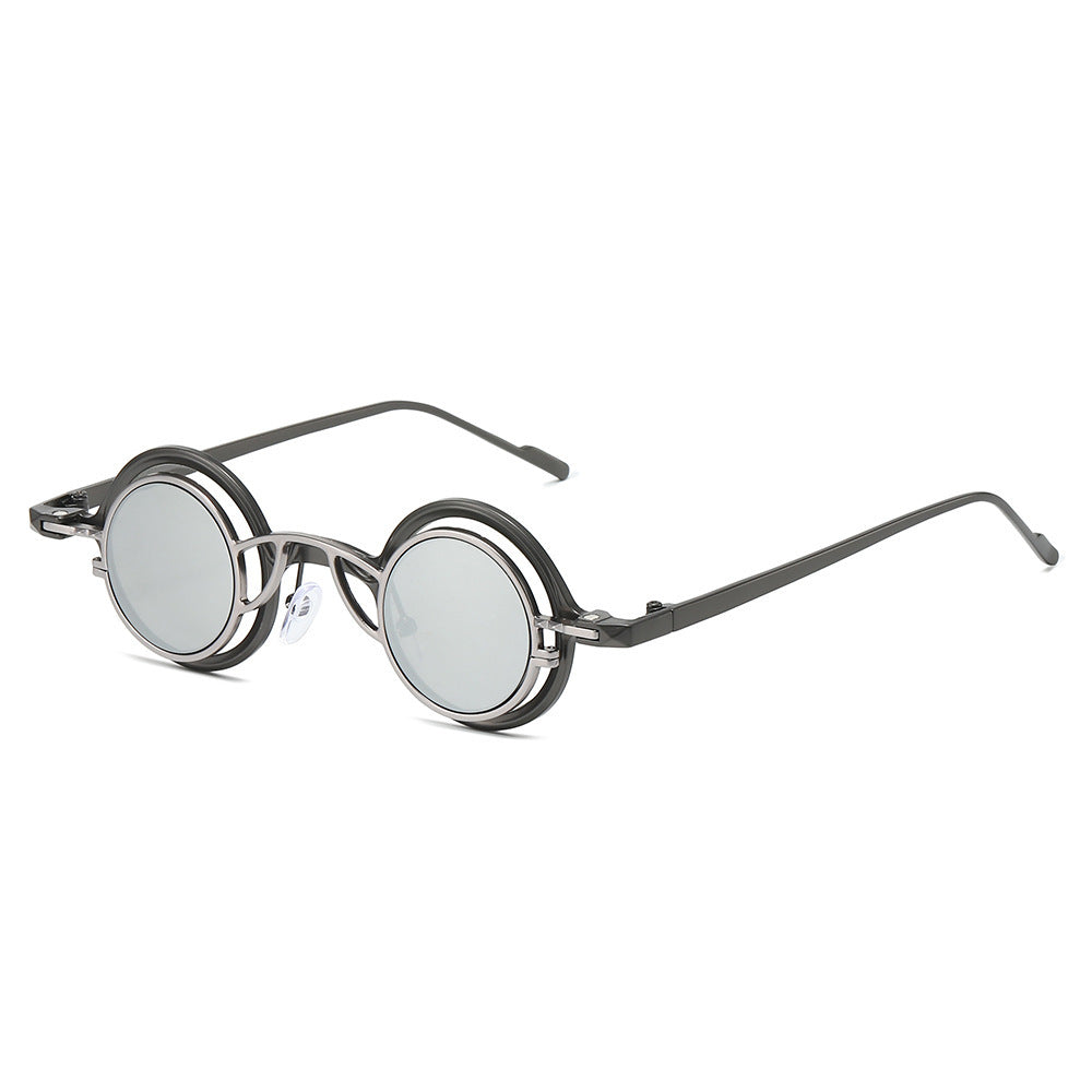 Women's Retro Round Sunglasses with Double Frame Bowlift