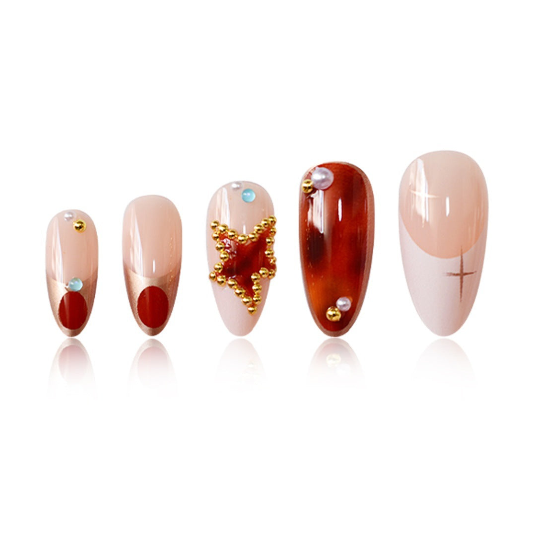 Artistic Press-On Nail Art Set with Unique Gemstone Accents Bowlift