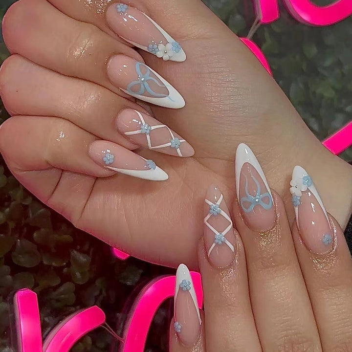 Acrylic nail set with elegant 3D flowers and glamorous accents Bowlift