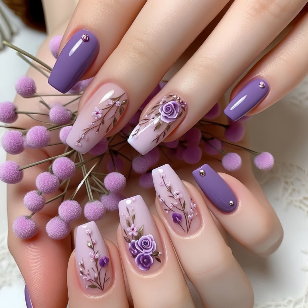 Elegant Floral 3D Press-On Nail Extensions Bowlift