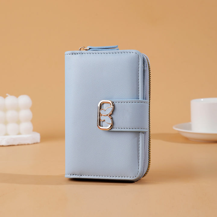 Compact Zip-Around Faux Leather Long Wallet with Butterfly Clasp Bowlift