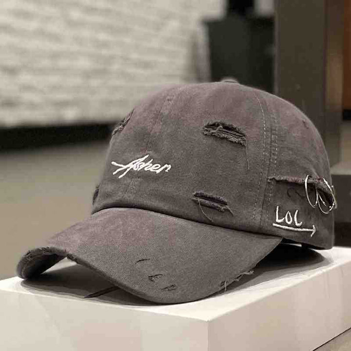 Unisex Distressed Denim Adjustable Cap Bowlift