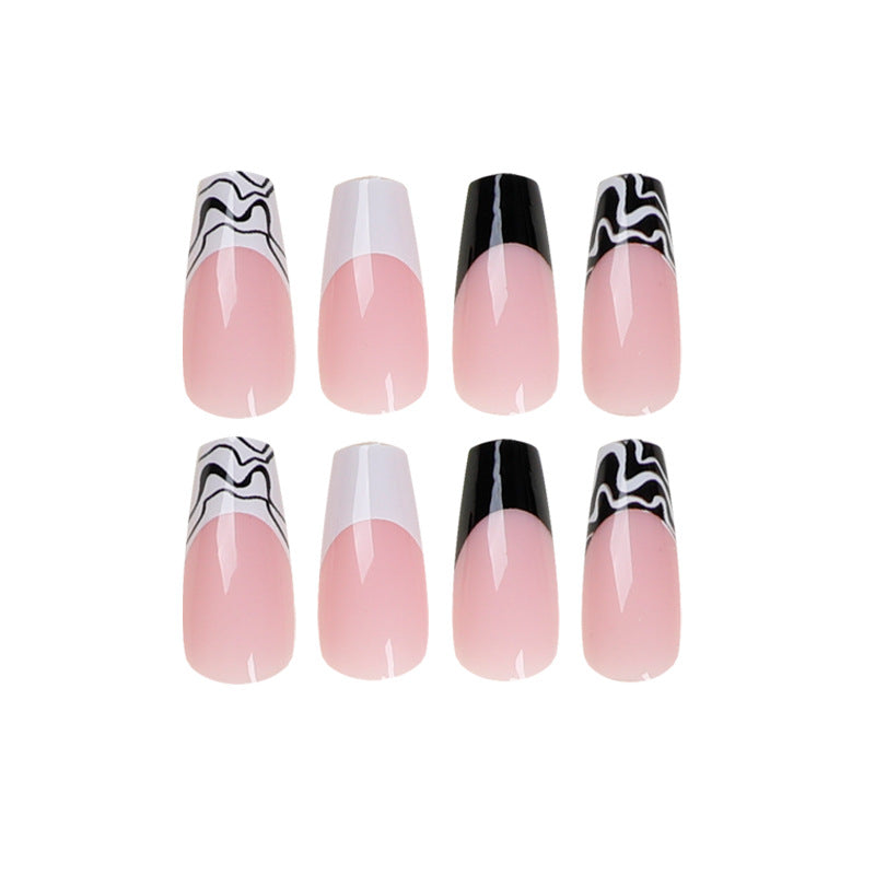Artful Nail Extensions with Modern Monochrome Design Bowlift