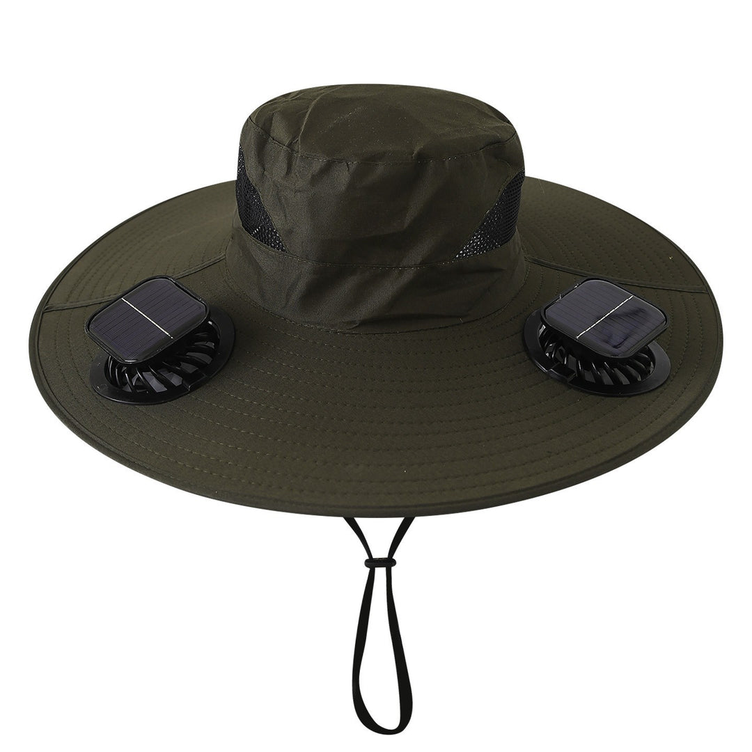 Wide sun hat with integrated solar fans breathable mesh adjustable chin strap Bowlift
