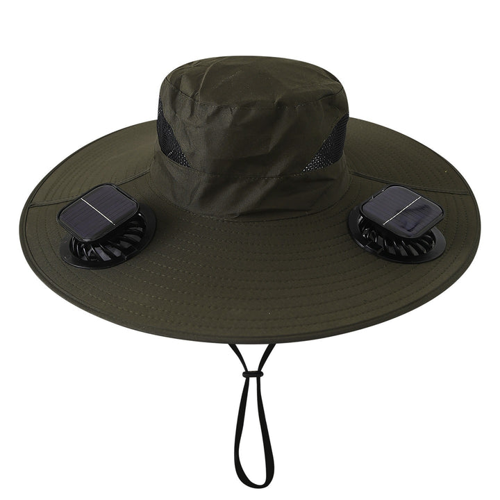 Wide sun hat with integrated solar fans breathable mesh adjustable chin strap Bowlift