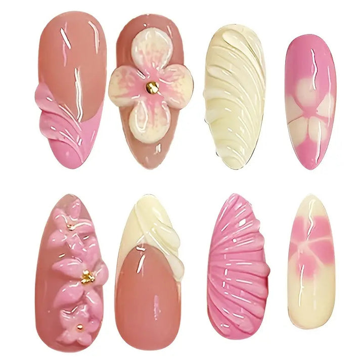 Artistic 3D Floral Press-On Nail Art Bowlift