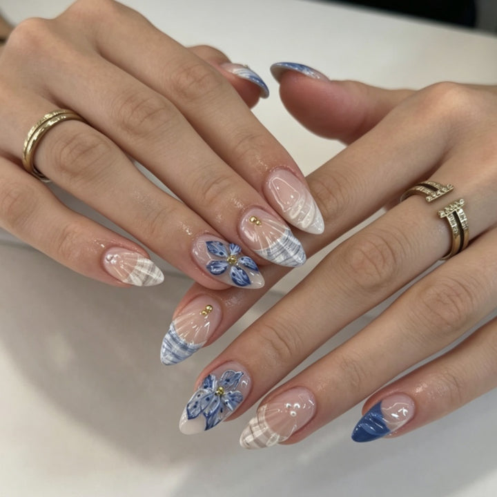 Artistic Floral and Geometric Press-On Nail Set Bowlift