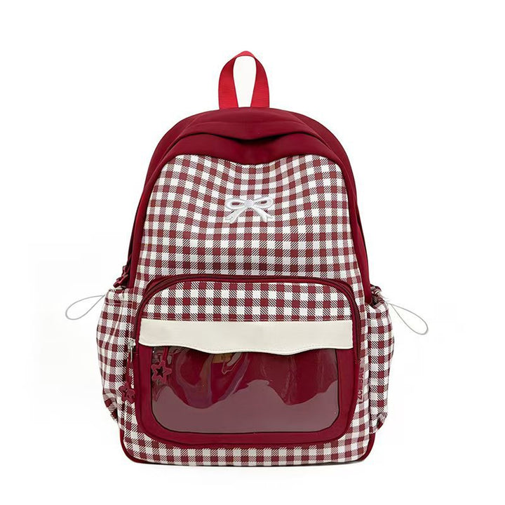 Backpack in Modern Check Pattern with Transparent Viewing Window Bowlift