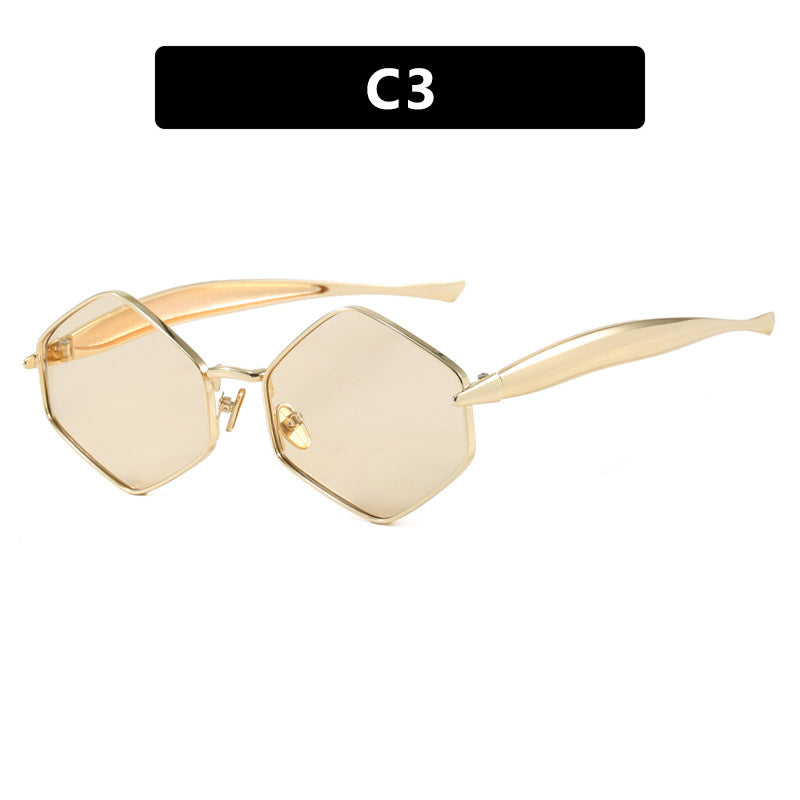 Women's hexagonal sunglasses with elegant metal frame and UV protection Bowlift