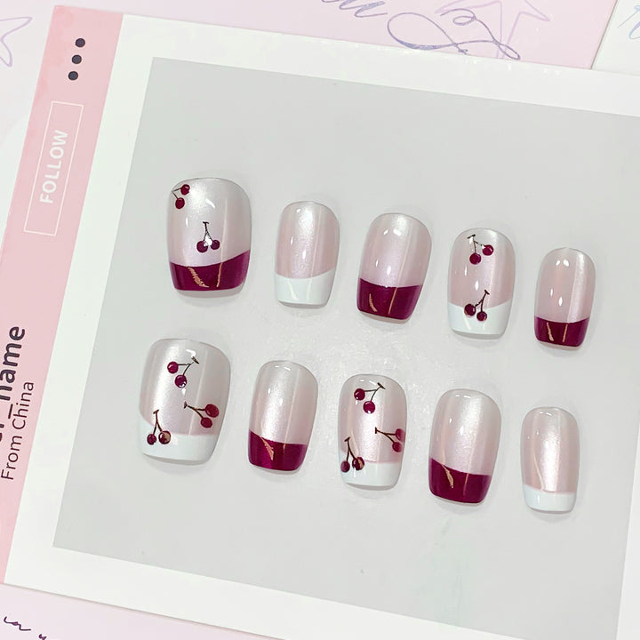 Artistic nail tips with cherry design Bowlift