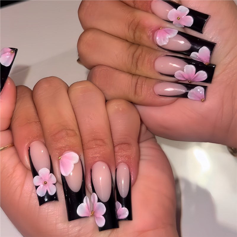 Floral-Embellished Long Press-On Nails Bowlift
