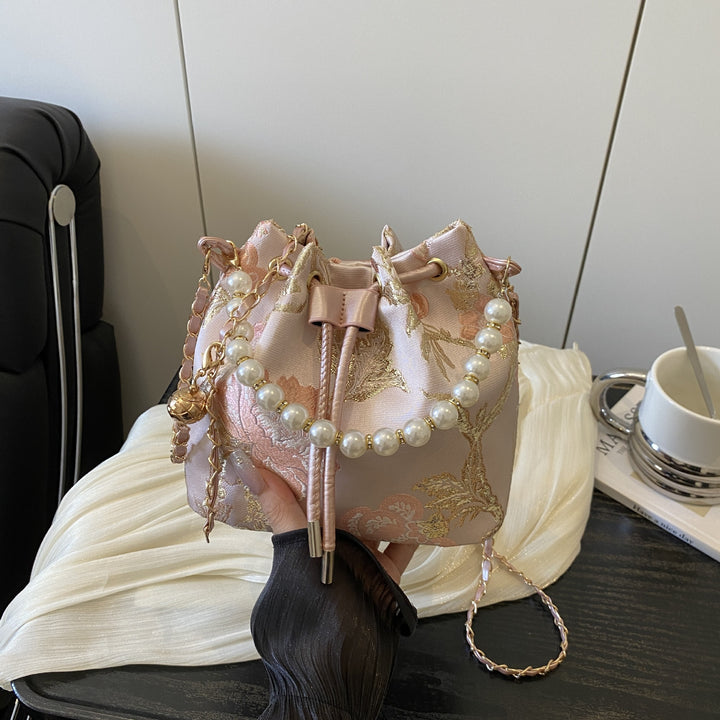 Elegant Floral Print Drawstring Bucket Bag Bowlift