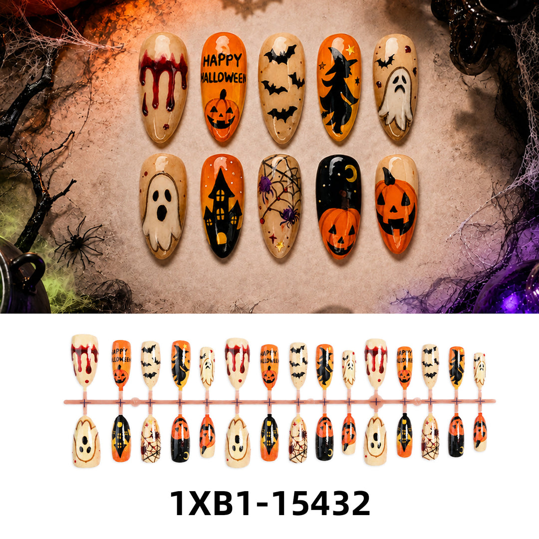 Acrylic nail set with creative Halloween motifs Bowlift