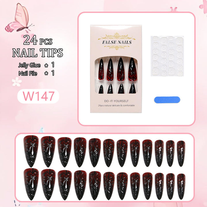 Artificial Nail Set with Elegant Floral Design Bowlift