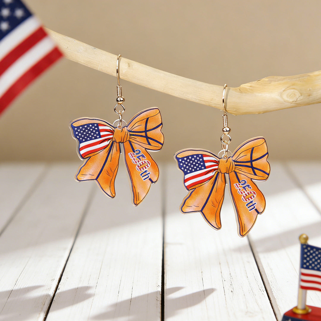 Ladies nan statement earrings with bow shape and American flag pendant Bowlift