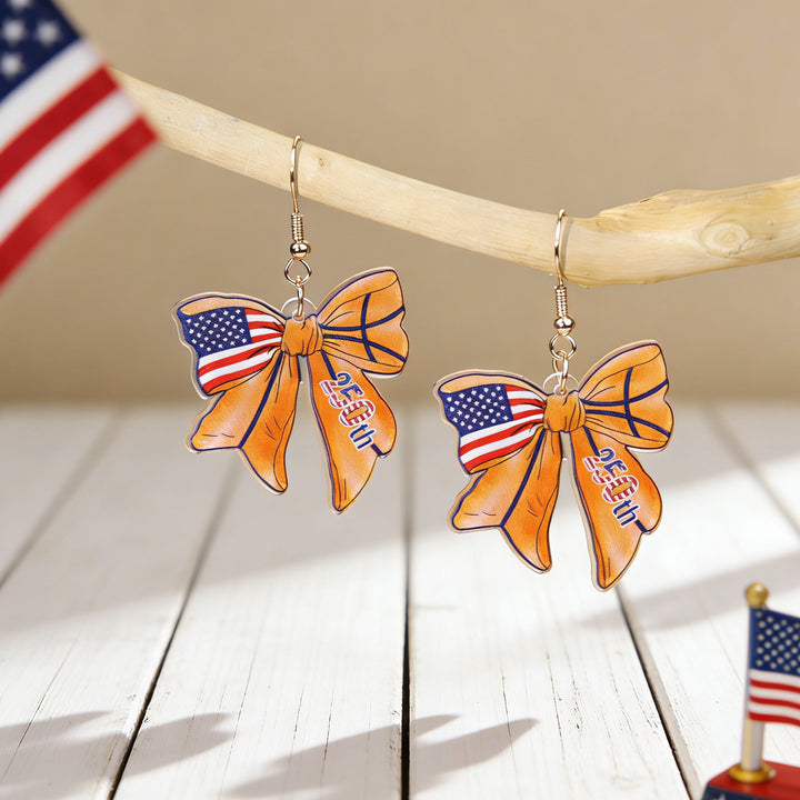 Ladies nan statement earrings with bow shape and American flag pendant Bowlift