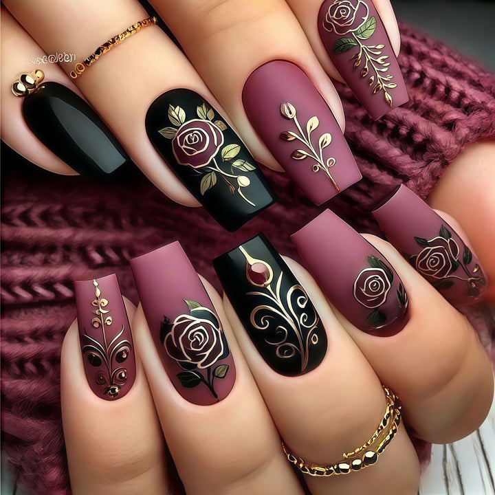 Artificial Nail Set with Floral and Elegant Decorations Bowlift