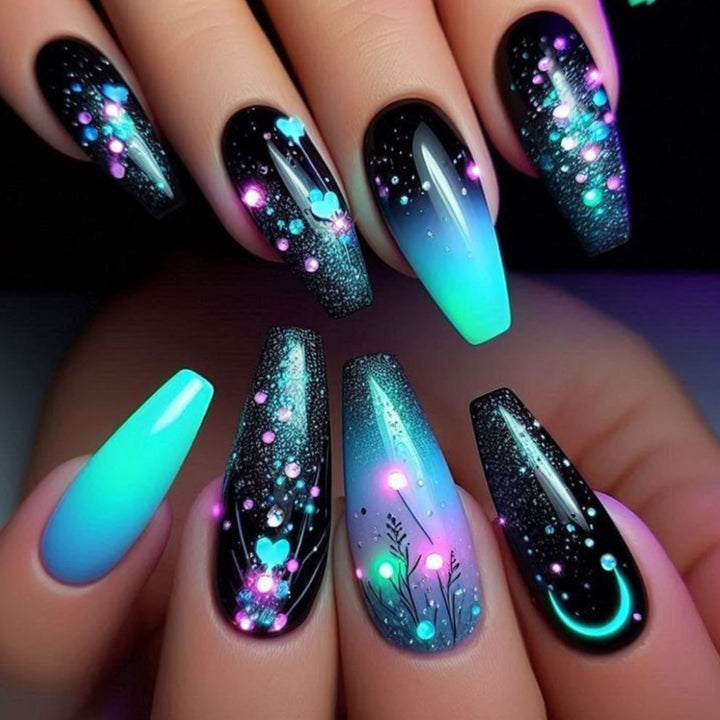 Glamorous Neon Glitter Nail Art Extensions Bowlift