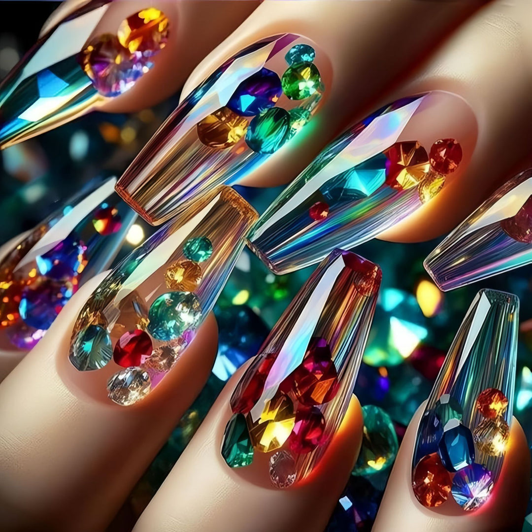 Artificial nails with sparkling crystal decorations Bowlift