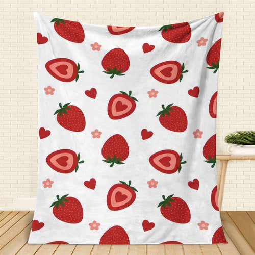 Strawberry Print Plush Throw Blanket