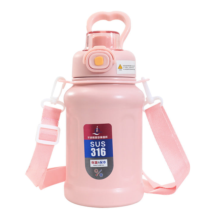 Ladies Stainless Steel Insulated Bottle with Practical Carry Strap and Innovative Closure Bowlift