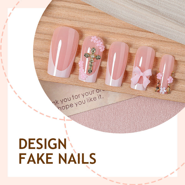 Artificial nail set with glamorous flower and pearl decorations Bowlift