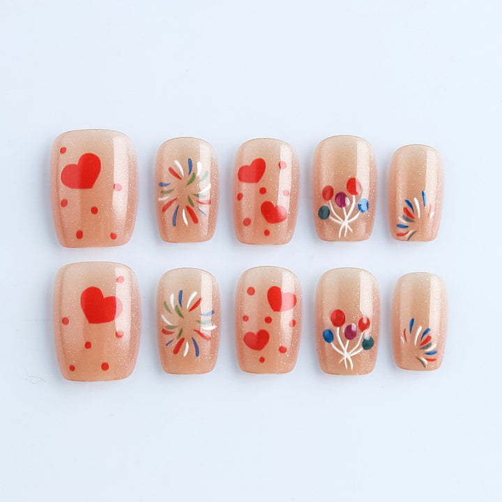 Creative Heart-Themed Press-On Nail Art Bowlift