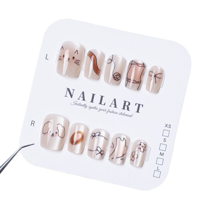 Artistic Animal-Themed Press-On Nail Set Bowlift