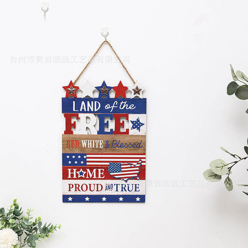 Independence Day rustic distressed wooden wall plaque with rope hanger and layered star accents Bowlift