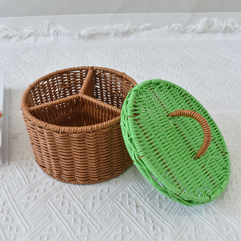 Triple-Compartment Woven Storage Basket Bowlift