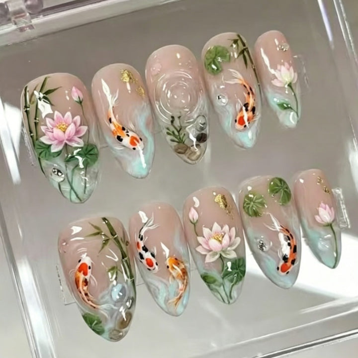 Nature-Themed Artistic Press-On Nail Set Bowlift