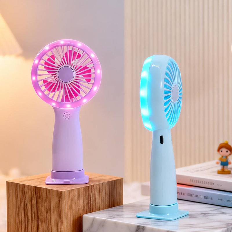 Women Portable Hand Fan with LED Light and USB Connection Bowlift