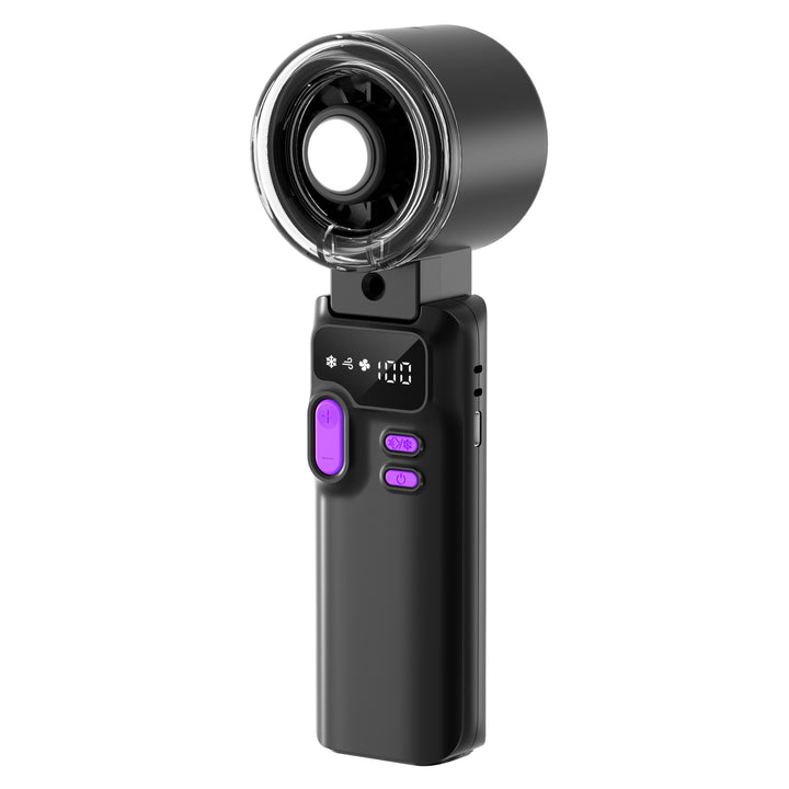 Cooling rechargeable handheld digital display misting mini fan with adjustable tilt and USB-C charging Bowlift